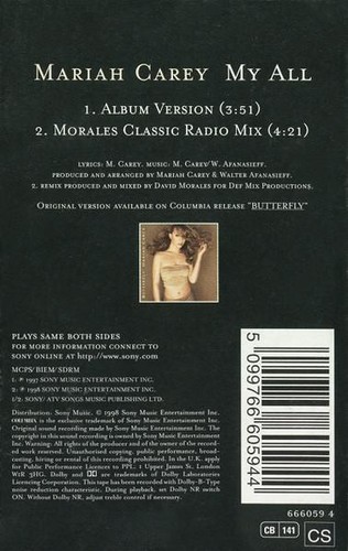 Mariah Carey My All cassette UK Columbia 1998 cassette single with card outer - Picture 2 of 4