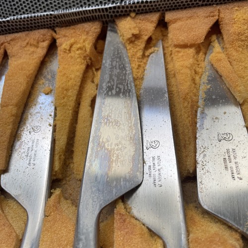 Rare Anton Wingen Jr. Solingen Germany Rostfrei Black Handle 12pc Knife Fork Set - Bild 5 von 13