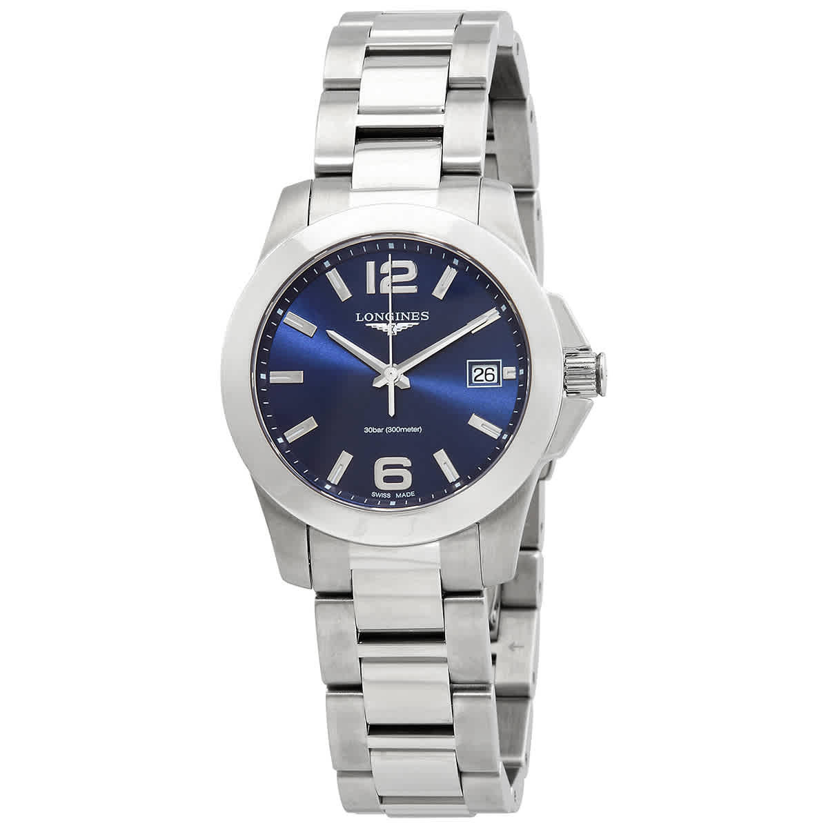 Женские часы Longines Conquest Quartz Diamond с синим циферблатом L3.377.4.96.6