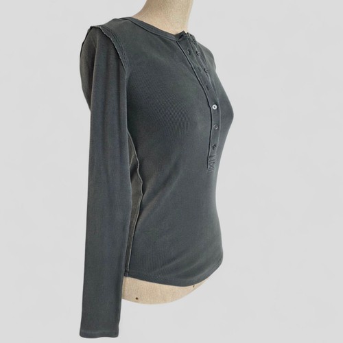We The Free Jamie Henley Long Sleeve Ribbed Tee Top Washed Black/Gray Damen XS - Bild 2 von 9