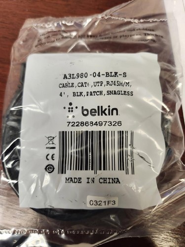 Belkin International Inc A3L980-04-Blk-S 4Ft Cat6 Snagless Patch Cable -25 boxes - 第 1/3 張圖片