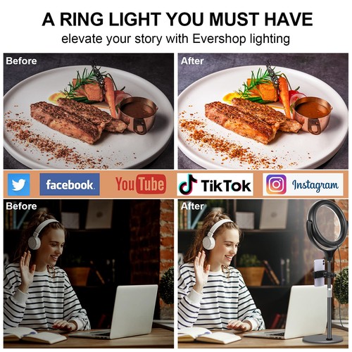 Luz de anillo con soporte y soporte para teléfono, luz de anillo de escritorio de 7" para - Imagen 4 de 5