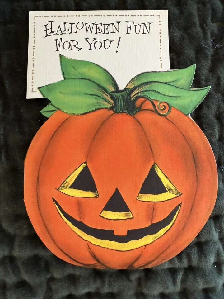 HALLOWEEN CALABAZA TARJETA DE FELICITACIÓN EMBAJADOR TROQUELADO Vintage Pack De 5 Foto 4 de 4