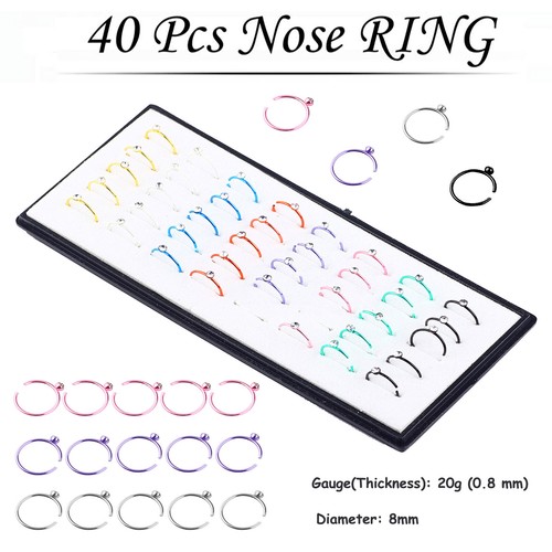 14-60PC 20G Nose Rings Gem Bone Stud Surgical Steel Lip Ear Piercing Pin Jewelry - Picture 5 of 9