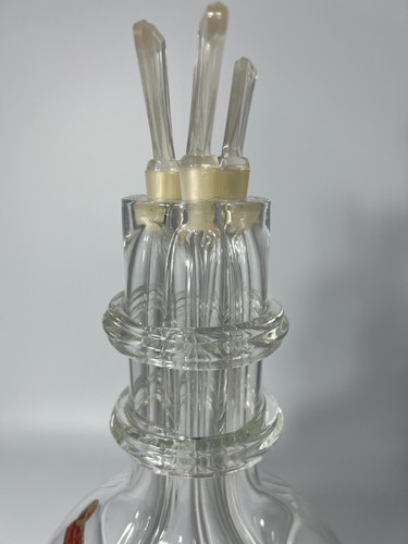 1970er Glas 4 Kammer Schnapsflasche Dekanter handgeblasen 4 Stopfen Tschechisch - Bild 5 von 6