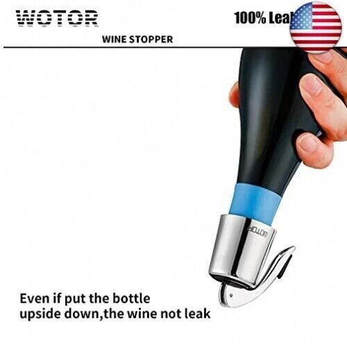 WOTOR Wine Stopper Stainless Steel Wine Bottle stopper Plug Silicone 2-pack gift - Picture 8 of 11