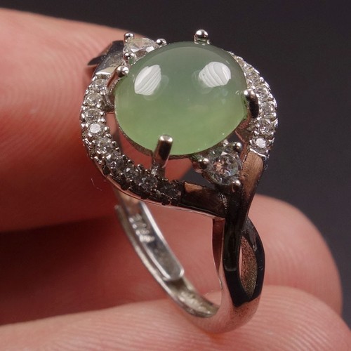 925 Sterlingsilber zertifiziert Klasse A 100 % natürliche grüne Jade Jadeit Ring Z0183 - Bild 4 von 12