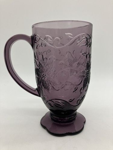 Princess House Fantasia Mug Amethyst Textured Floral Design 6" Handle - Picture 3 of 8