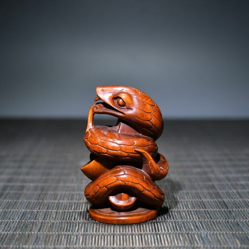 Chinese Antique Boxwood Wood Carving Exquisite Snake Statue Collection Nice Art - Picture 6 of 9