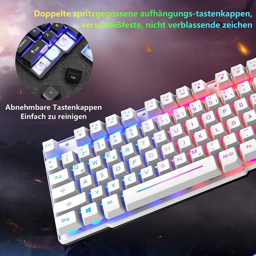 LED Gaming Tastatur Und Maus Set QWERTZ German Layout Regenbogen 2400 DPI Maus - Bild 17 von 21
