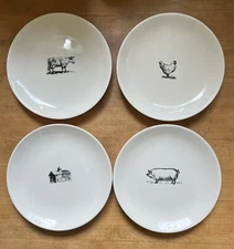 Rae Dunn for Magenta 6" White Appetizer Plates Farm Animals Set of 4 New In Box