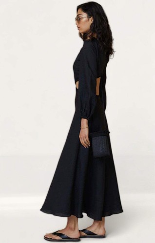 Vestido midi negro manga larga lino Bec + Bridge para mujer PVP £350 - Imagen 4 de 19