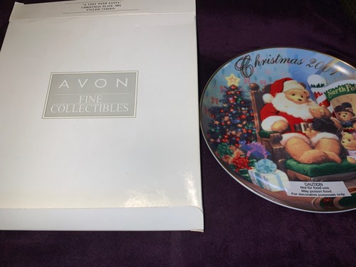 Avon 2001 Weihnachten "A VISIT FROM SANTA" 22K Goldrand Teller, Neu im Karton, kostenloser Versand