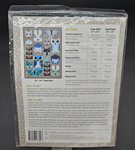 Fancy Forest Quilt Pattern Elizabeth Hartman Animal Sampler Quilt #EH-023 NEW - Picture 2 of 2