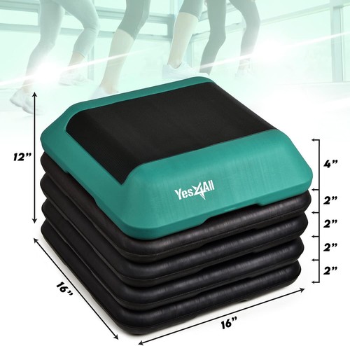 Adjustable 16"x16" Aerobic Step Platform, 4 Risers, Home Gym Fitness - Picture 2 of 49