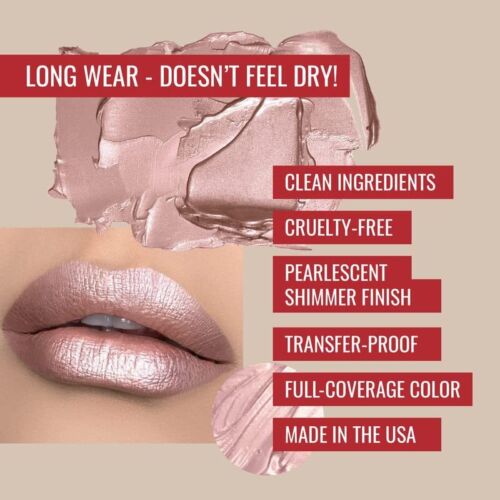 Pearl Glam Long Wear Schimmer flüssiger Lippenstift, nackter/hellrosa Lippenstift mit Si... - Bild 4 von 6