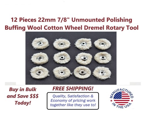 12Pcs 22mm 7/8" Unmounted Polishing Buffing Wool Cotton Wheel Dremel Rotary Tool - Picture 1 of 4