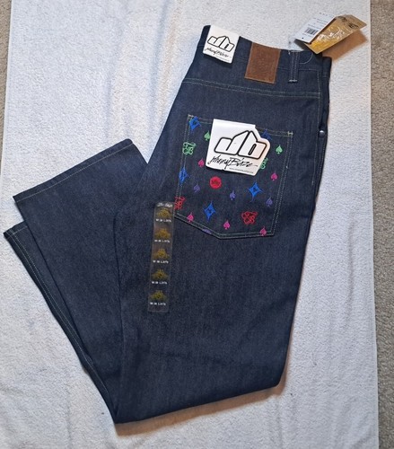 Vintage Y2K Johnny Blaze Jeans Vuitton Size 38 X 31 1/2 Hip Hop Embroidered New - Picture 1 of 9