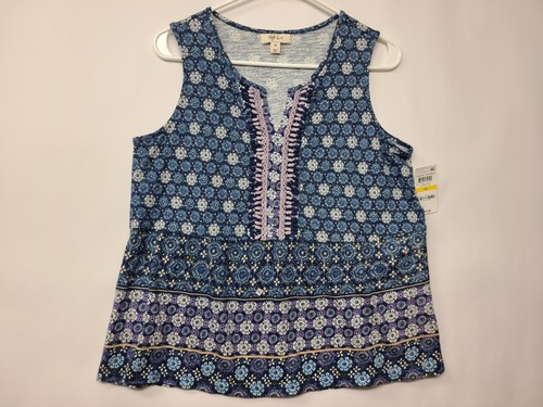 Blusa para mujer Style & Co. talla PM azul blanco púrpura estampado sin mangas - Imagen 4 de 13