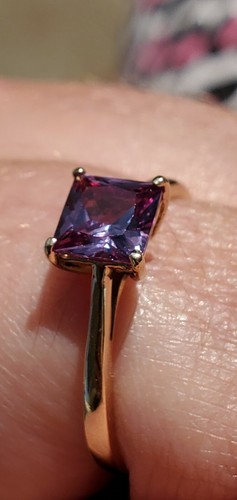 Alexandrit Labcreated Prinzessin Schnitt Solitär Ring 10kt einfarbig gelbgold - Bild 10 von 12