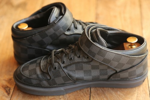 Louis Vuitton Black Leather Damier Hi High Tops Trainers Sneakers Mens UK 8 US 9 - Picture 6 of 11