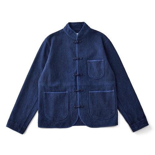Mens Dobby Indigo Japanese Kendo Sashiko Tang Tangzhuang Chinese Workwear Jacket - Picture 8 of 21