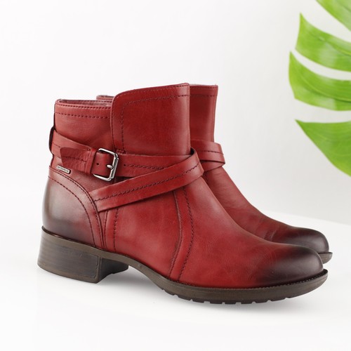 Cobb Hill Womens Caroline Boot Size 8.5 Waterproof Red Leather Bootie Lug Sole - Picture 1 of 16