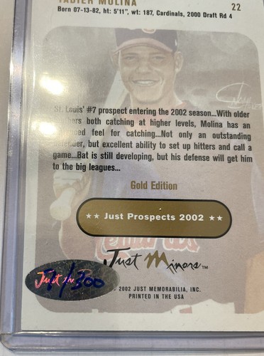 Yadier Molina 2002 Just Minors Prospect Gold #22 Auto Series 7/300 STL Cardinals - Picture 3 of 3