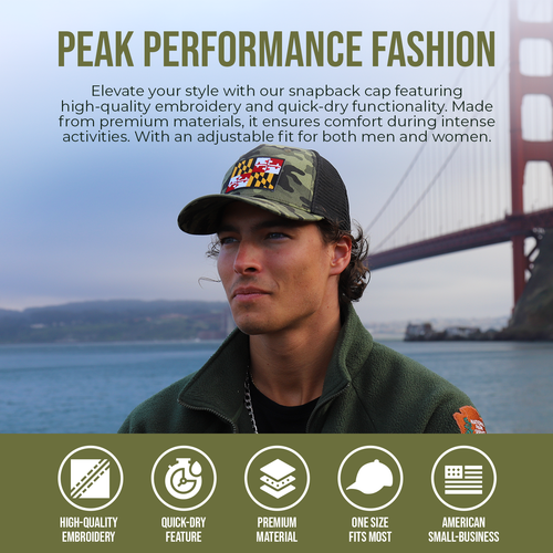 International Tie Maryland Flag Snapback Trucker Baseball Hat (Camouflage) - Picture 2 of 9