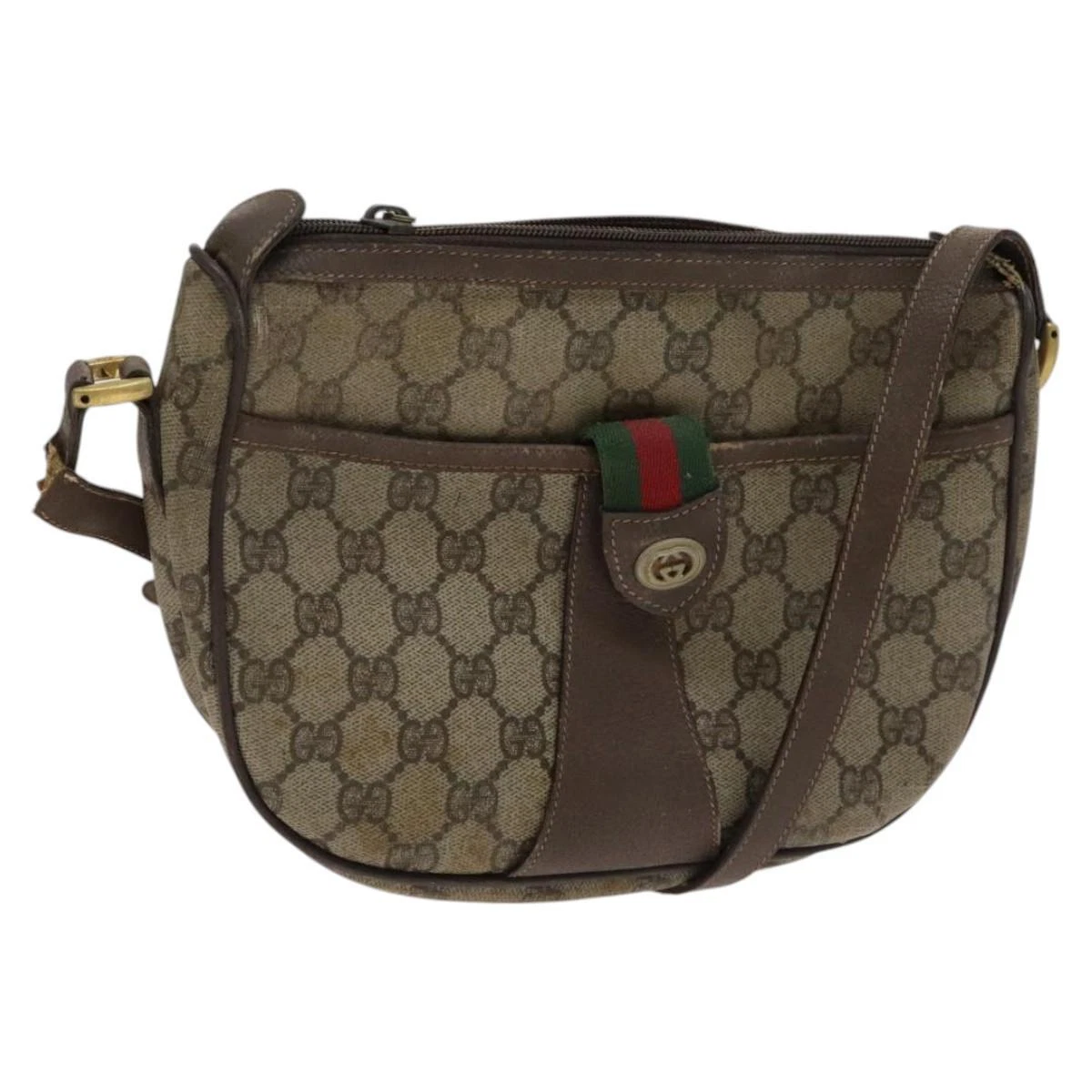 Sac bandoulière GUCCI GG Supreme PVC cuir beige vert rouge authentique 114357