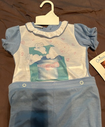 Carter's Pyjama Set 12m Mädchen Häschen 2-teilig Druckknopf Taille Vintage Neu Etikett Blau PJ - Bild 3 von 11