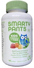 Smarty Pants Kids Formula + Fiber Multi Gummies 90 Count Lemon Orange Straw Bana