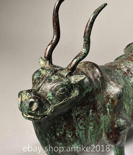 Estatua de bueyes toro año zodiacal 12,4" antigua dinastía de bronce chino Fengshui - Imagen 7 de 9