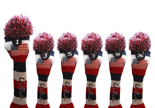 1 3 5 7 9 X USA GOLF Driver Headcover Red White Blue KNIT Head Covers Headcovers - Picture 1 of 10