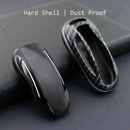 Carbon Fiber Flip Remote Car Key Fob Case Cover Chain For Tesla Model X 2016-20 - Bild 4 von 7