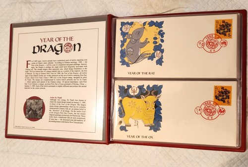 RARE!! 12 Chinese New Years of the Dragon, Complete Album of 1988 FDC, Stamps - Picture 2 of 8