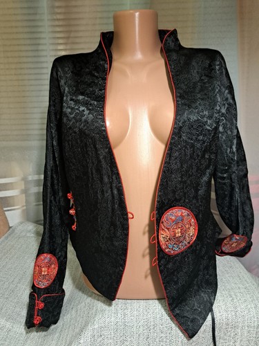 VTG TAOTAO Retro Ethnic Chinese Long Sleeve Women Silk Black Blouse Qipao Size S - Picture 11 of 20