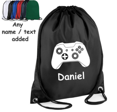Personalised Drawstring Bag School Gym Kit Backpack Dance Kids Sport PE Gift