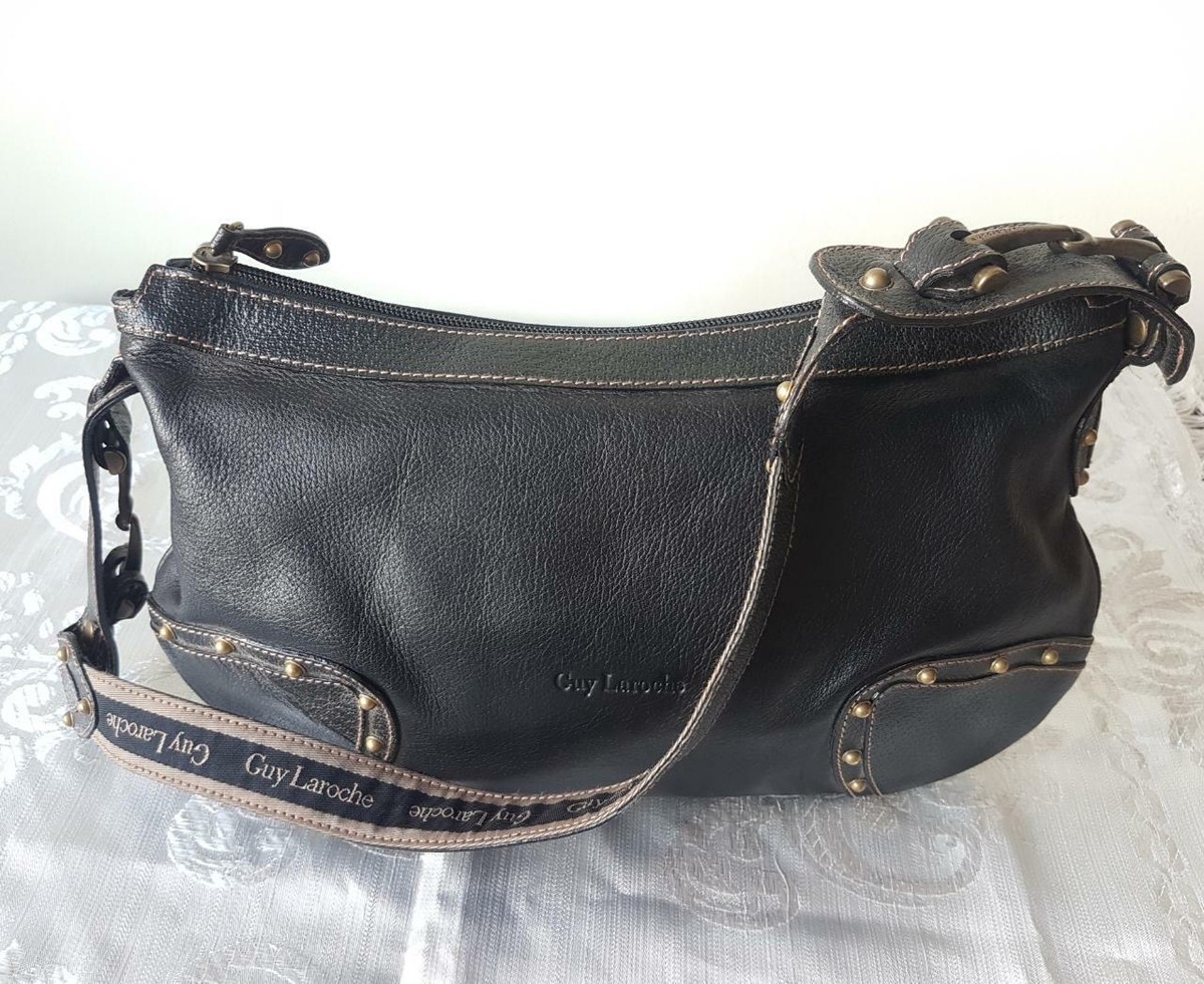 Guy Laroche Vintage black Leather Handbag Made In Spain