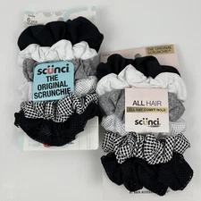 Scunci Scrunchies Black White Grey Soft Mesh 6 Pc Lot of 2