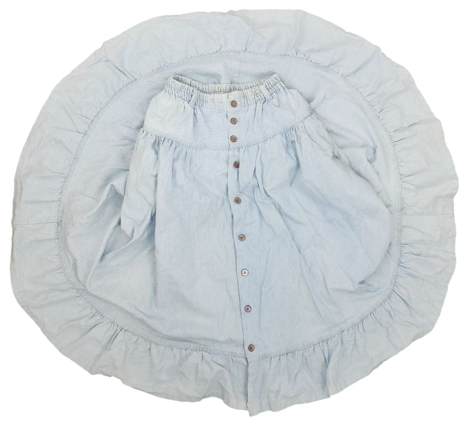Women's Rare HTF Palm Club Denim Skirt Button Down Front Ruffle Long USA Made Sm