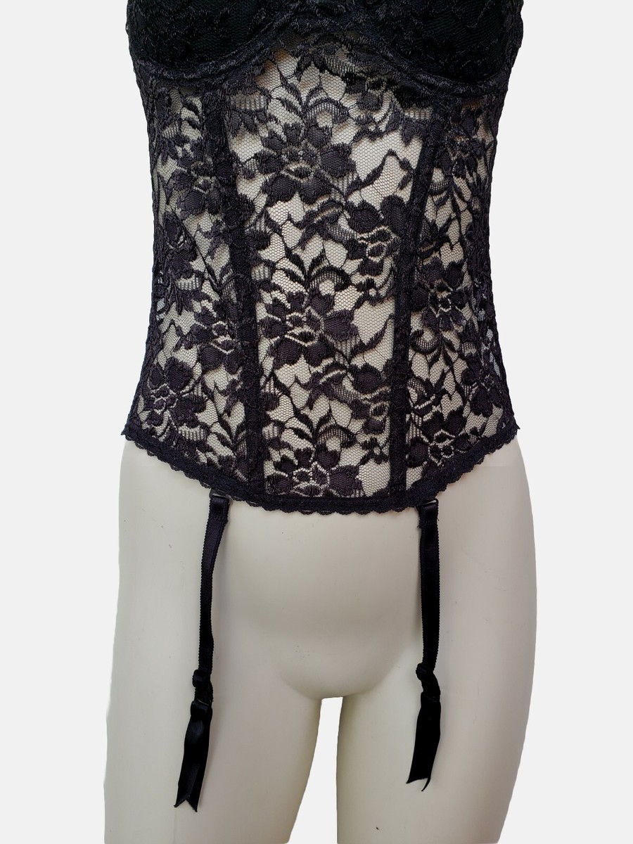 トップス Vintage bustier lace black blouse top Womens Bustier Corset Black Lace Boned Top - Retro Palace