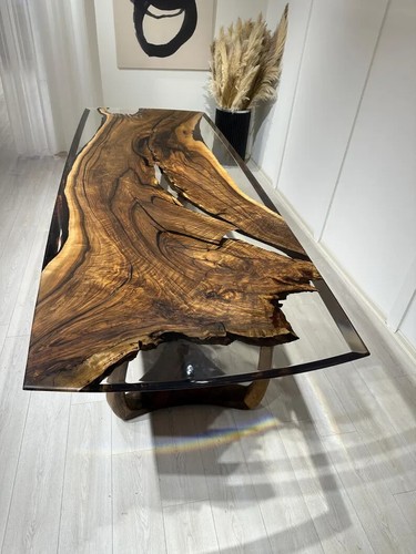 Mesa de comedor de lujo Live Edge de madera y río epoxi - Resina moderna hecha a mano - Imagen 6 de 13
