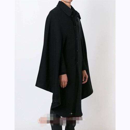 Men's Woolen Jacket Cape Cloak Shawl Outwear Coat Single Breasted Loose Plain - Picture 2 of 9