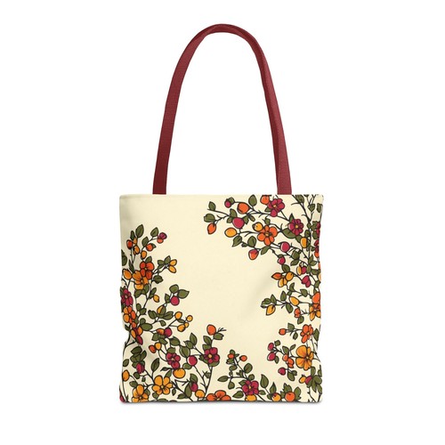 Vintage Floral Tote Bag, Petite Flowers Orange Yellow Green, Market Bag Shopping - Picture 50 of 61