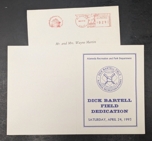 Tarjeta de dedicación firmada Dick Bartell Field, Alameda California 1993, sobre - Imagen 3 de 3