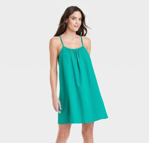 Sterne über 100 % Baumwolle Gaze Schlafkleid Damen X-Small verstellbare Träger grün
