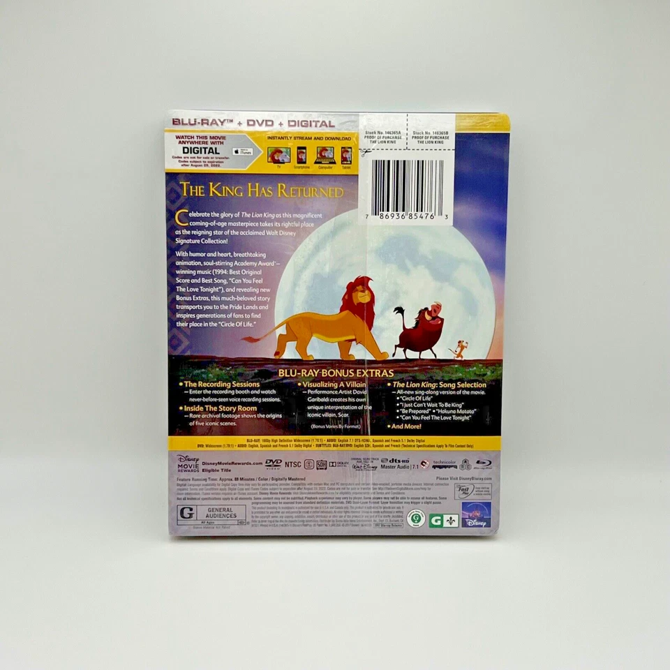 DISNEY THE LION KING BLU-RAY + DVD + DIGITAL HD BEST BUY STEELBOOK SEALED NEW - Image 2 of 2