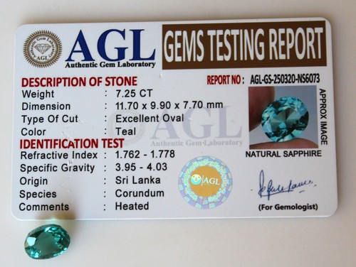 Saphir Teal de Ceylan de 7,25 ct Taille Ovale - Certificat AGL - Imagen 8 de 8