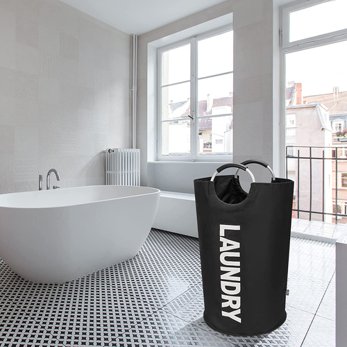 Large 90L Collapsible Laundry Basket - Freestanding Black Hamper - Picture 9 of 12